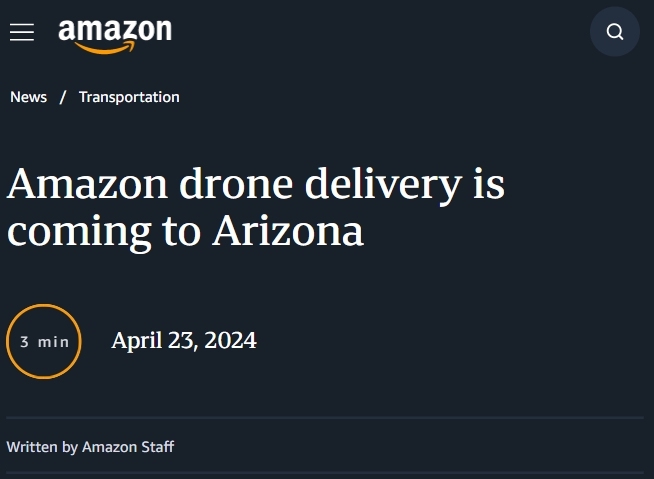 亚马逊将在亚利桑那州推出无人机配送